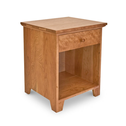A small wooden American Country 1-Drawer Enclosed Shelf Nightstand by Lyndon Furniture, perfect for an American Country bedroom.
