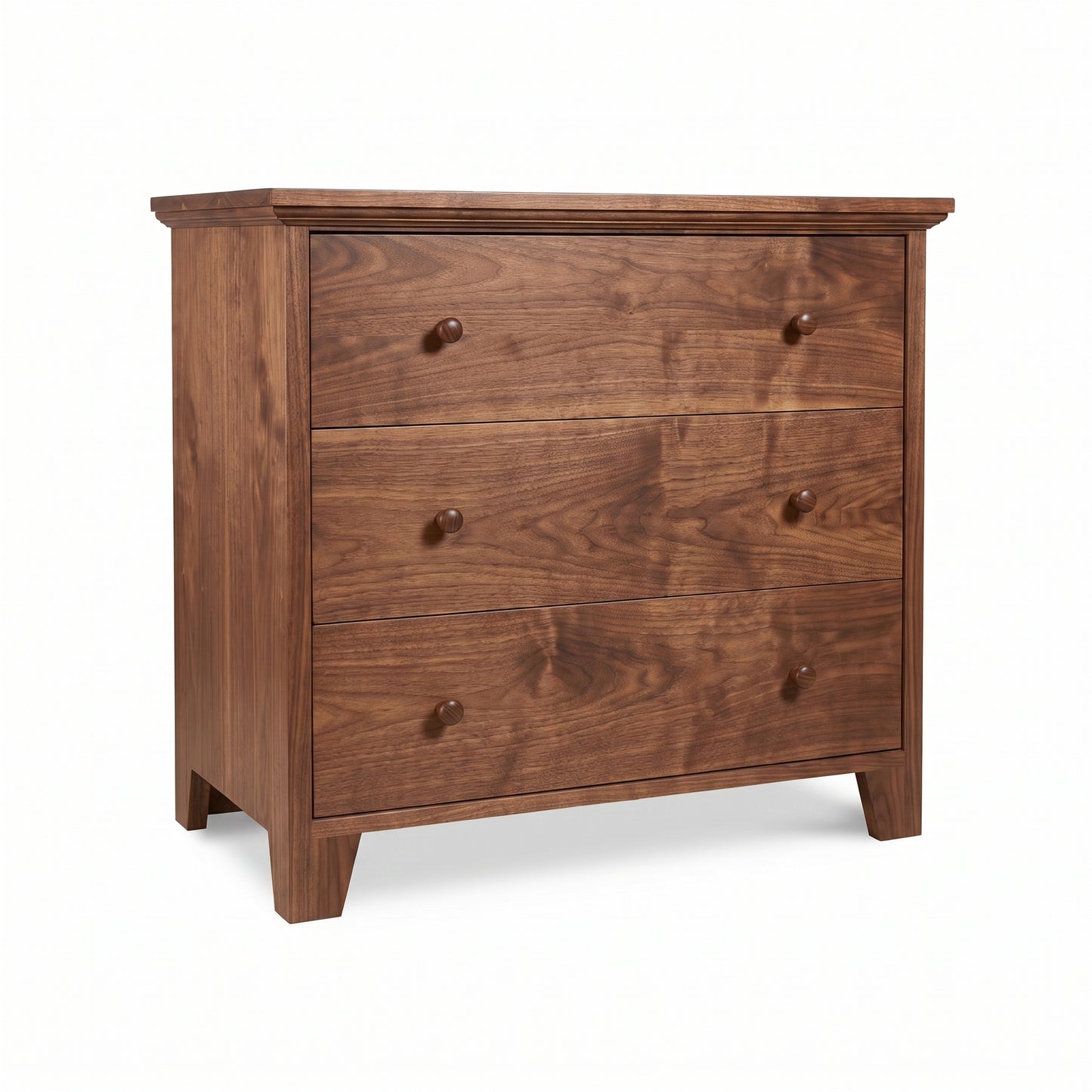 Lyndon Furniture American Country 3-Drawer Chest with round knobs, crafted from solid wood and handmade in Vermont, high quality American made furniture.