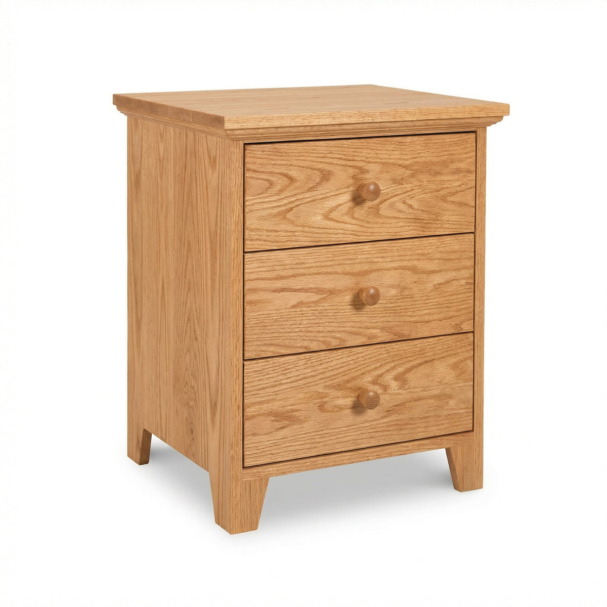 Lyndon Furniture American Country 3-Drawer Nightstand in solid wood with round knobs, handcrafted quality, American made.