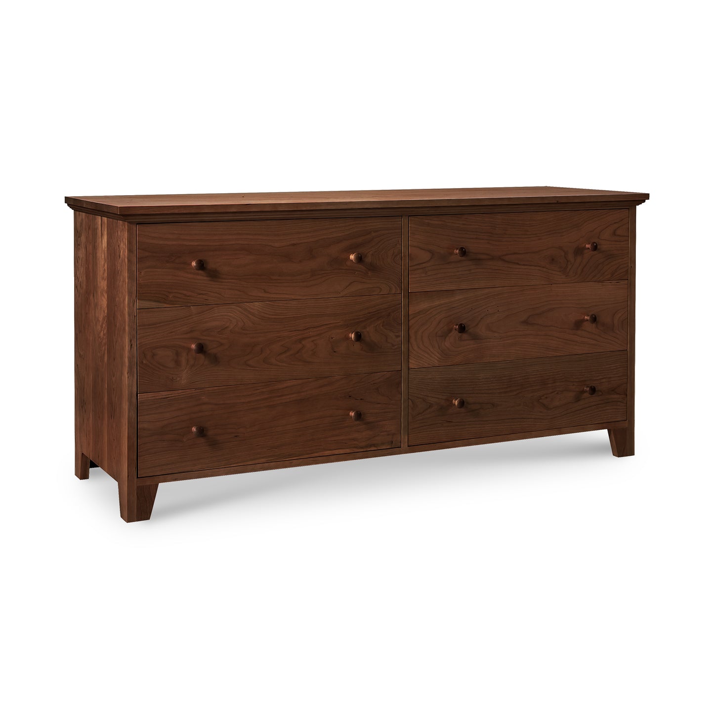 A Lyndon Furniture American Country 6-Drawer Dresser made of solid wood with drawers on a white background.