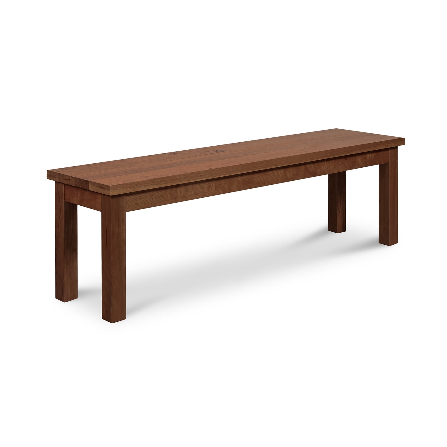 A Lyndon Furniture American Mission Bench made of solid wood, perfect for dining room décor, set against a white background.