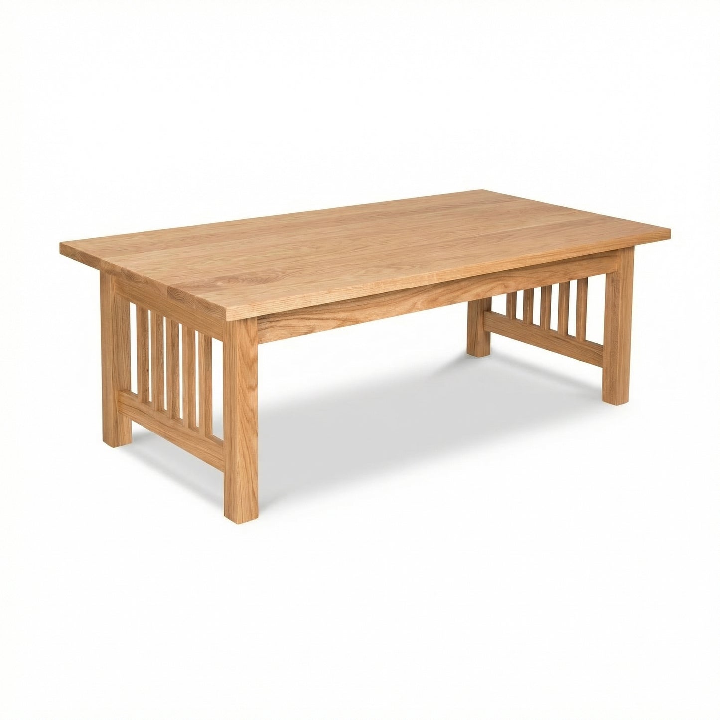Lyndon Furniture American Mission Coffee Table with solid wood construction, slatted sides, and sturdy legs highlighting quality craftsmanship.