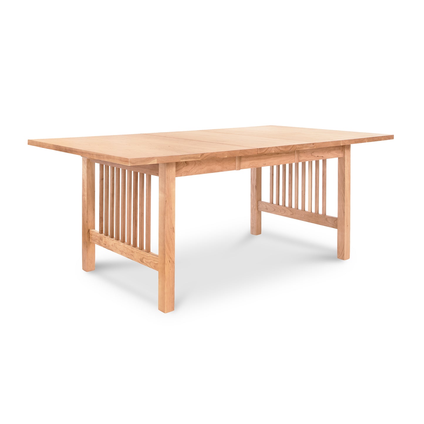 Lyndon Furniture American Mission Extension Dining Table with rectangular top, slatted sides, and solid natural wood finish.