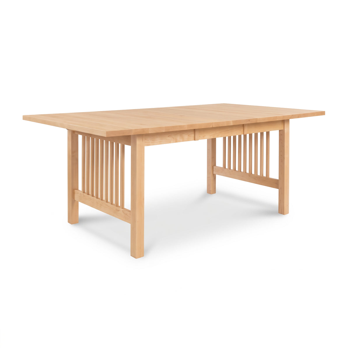 Lyndon Furniture American Mission Extension Dining Table with rectangular top, slatted sides, and solid natural wood finish.