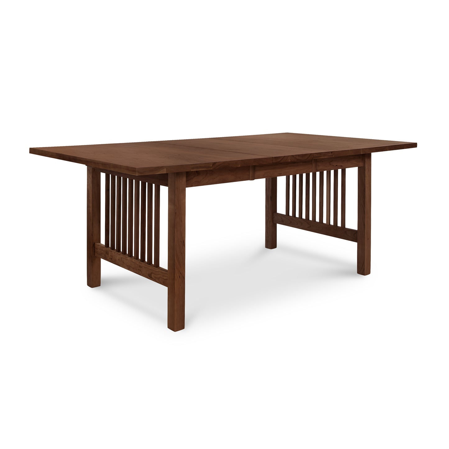 Lyndon Furniture American Mission Extension Dining Table with rectangular top and slatted sides in rich dark finish.