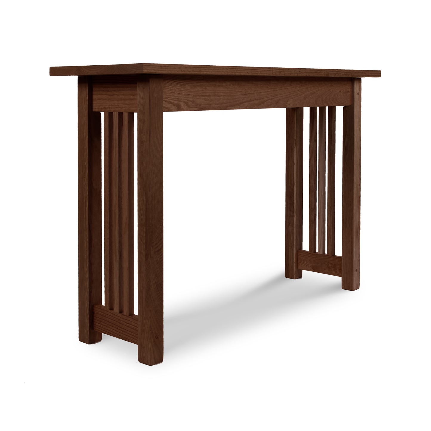 Lyndon Furniture American Mission Sofa Table in solid wood with signature vertical slats, showcasing fine craftsmanship and Mission style design.