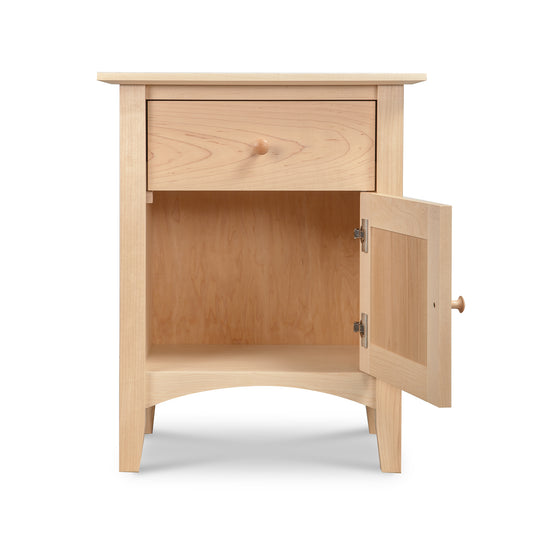 Maple Corner Woodworks American Shaker 1-Drawer 1-Door Nightstand in light wood, handcrafted Vermont furniture with classic Shaker design.