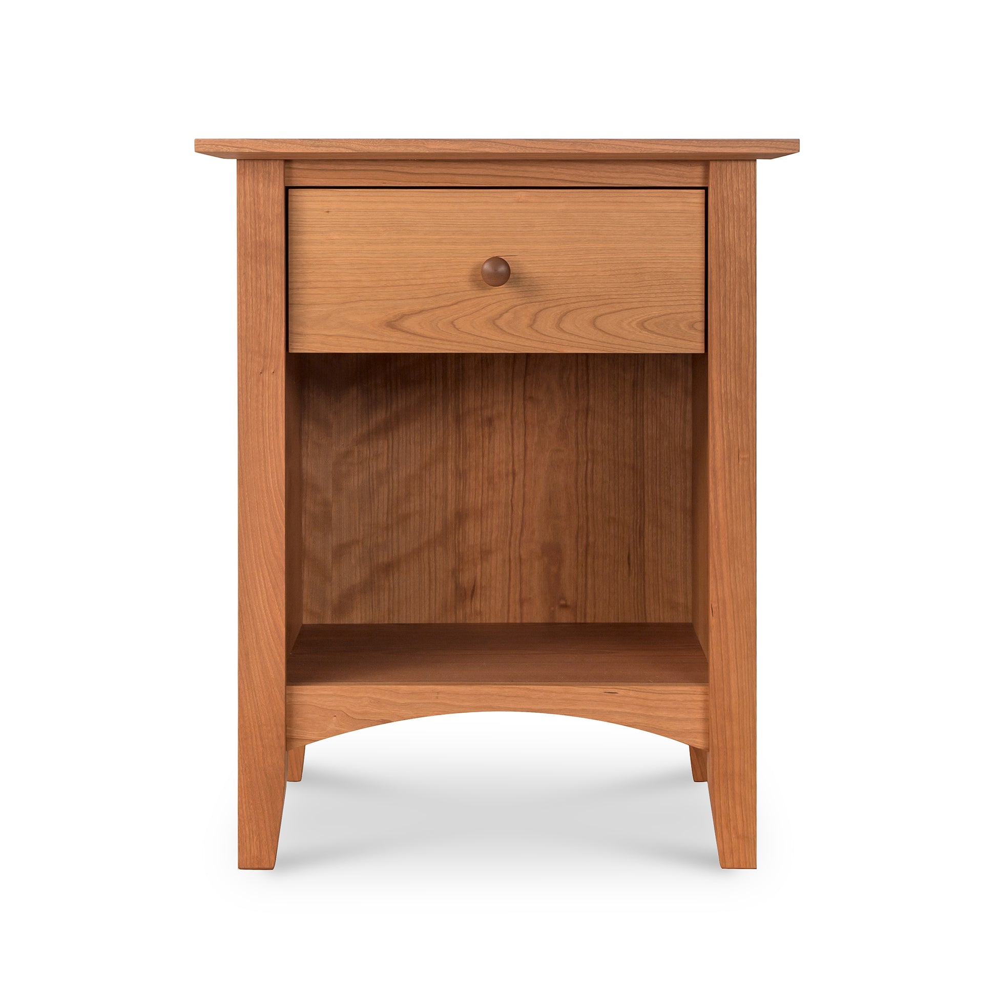 American Shaker nightstand by Maple Corner Woodworks, featuring a minimalist rectangular design with a smooth finish, single drawer, and enclosed shelf crafted from natural hardwoods.