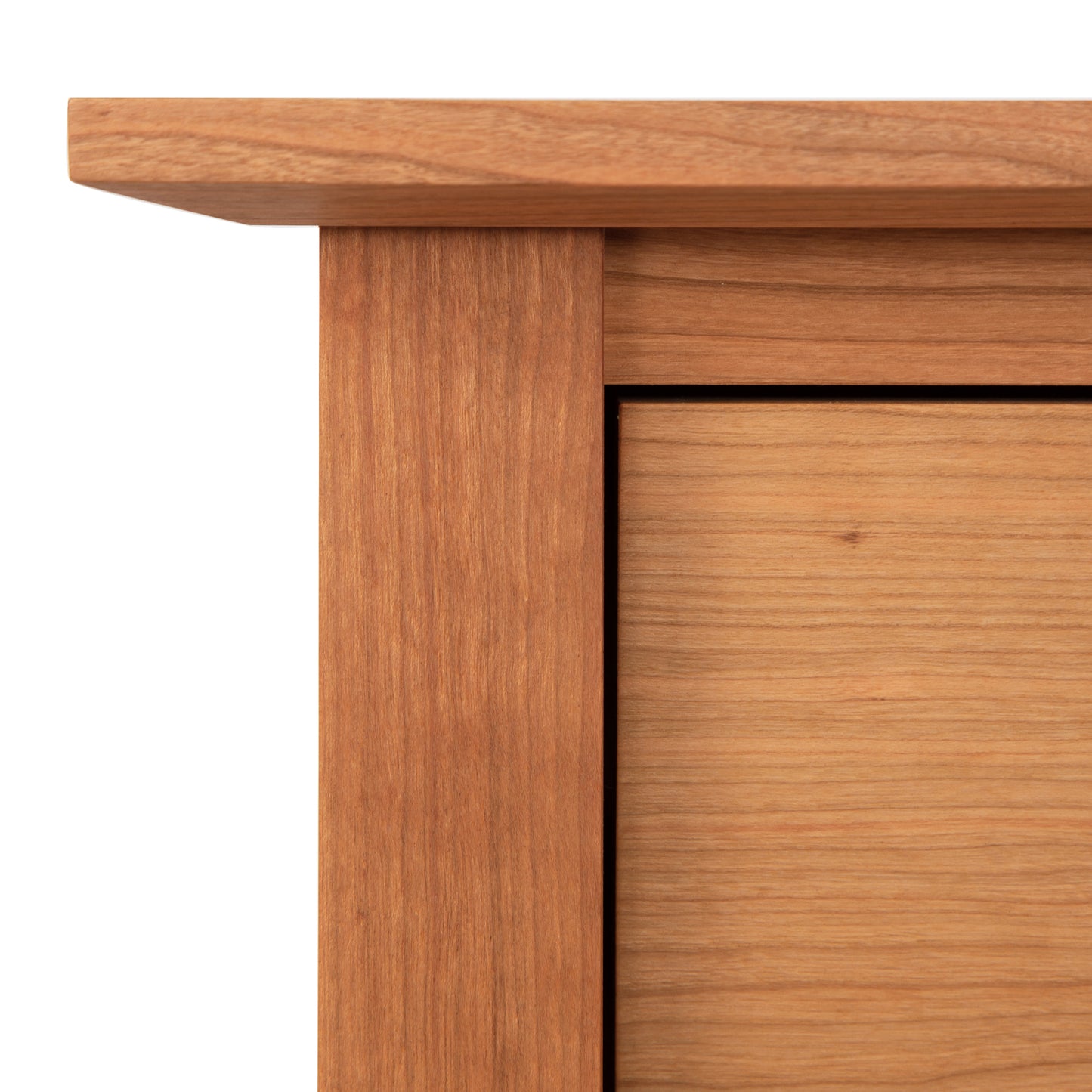 Maple Corner Woodworks American Shaker 1-Drawer Enclosed Shelf Nightstand with vertical and horizontal grain patterns highlighting the natural beauty of hardwoods and smooth craftsmanship.