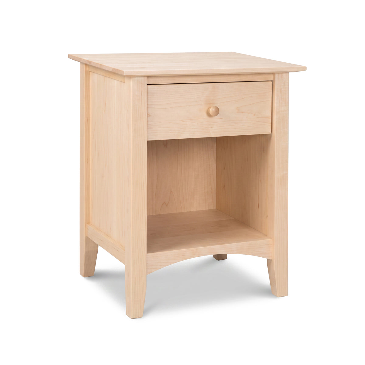 American Shaker 1-Drawer Enclosed Shelf Nightstand by Maple Corner Woodworks, handcrafted in Vermont from solid wood.