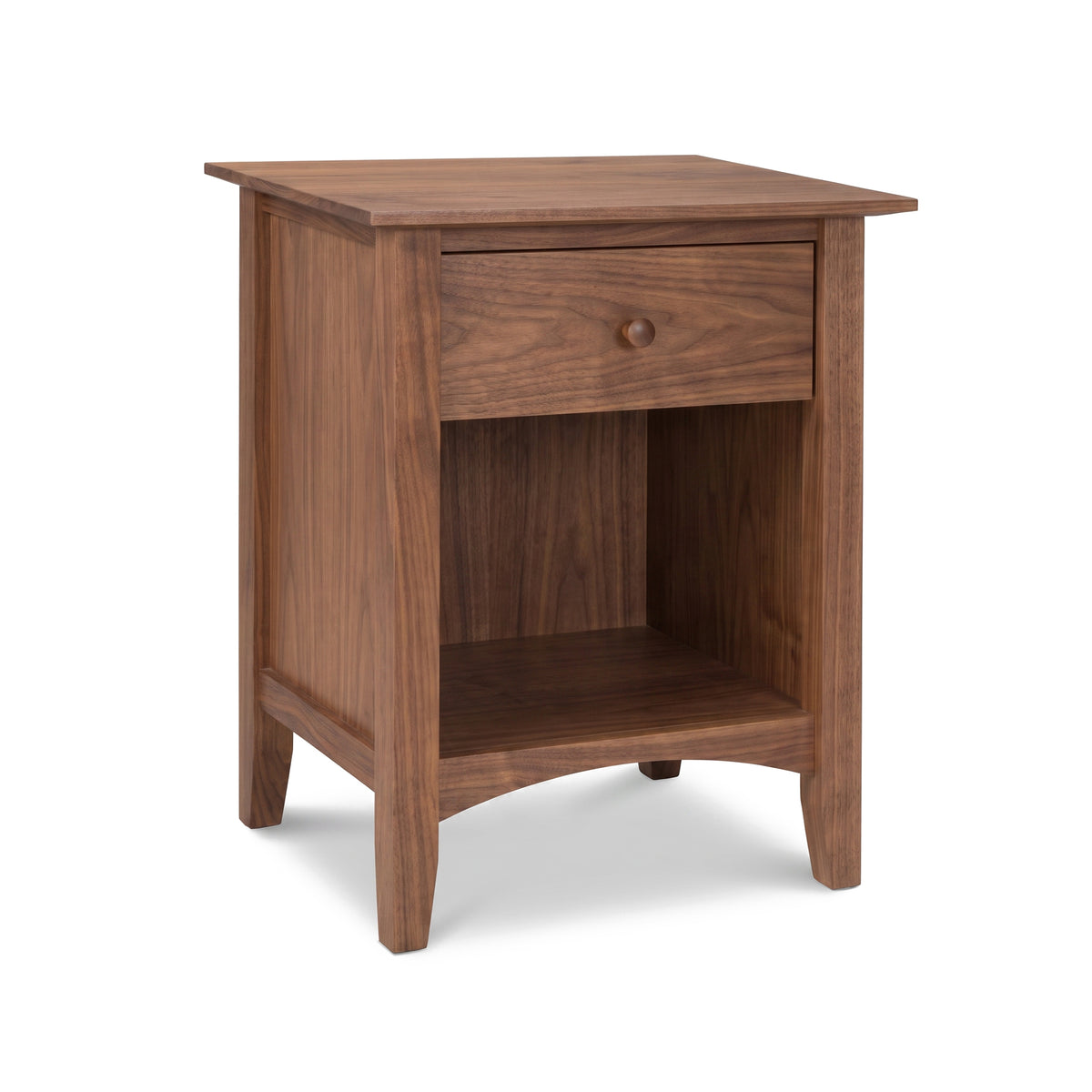 American Shaker 1-Drawer Nightstand by Maple Corner Woodworks, made from Vermont cherry with an enclosed shelf, expertly crafted for lasting quality.