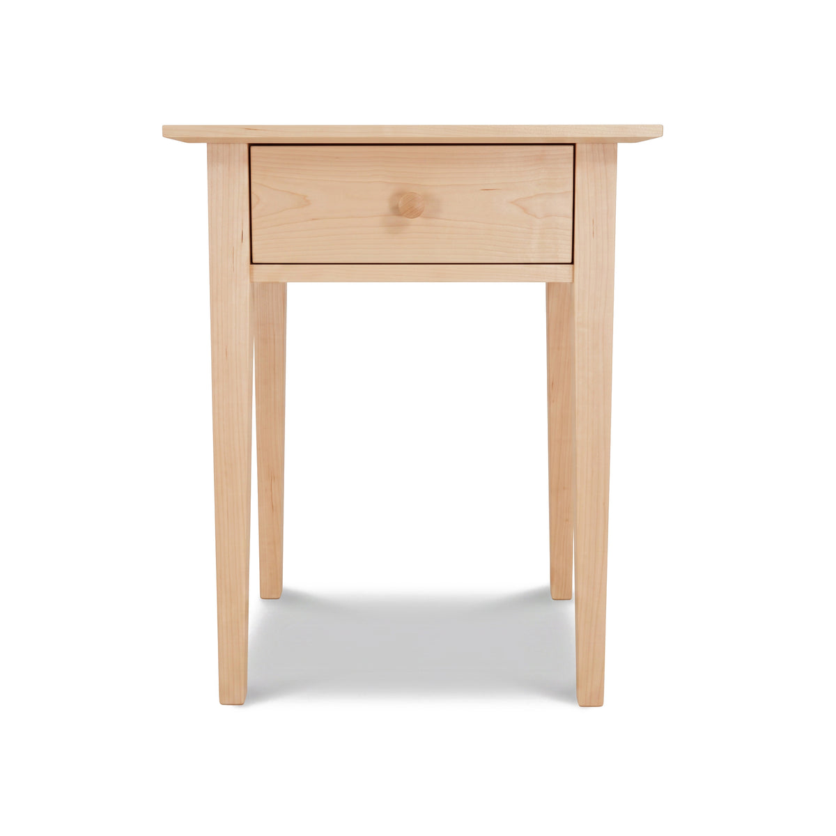 Maple Corner Woodworks American Shaker 1-Drawer Nightstand in light wood with four straight legs, handcrafted American-made furniture.