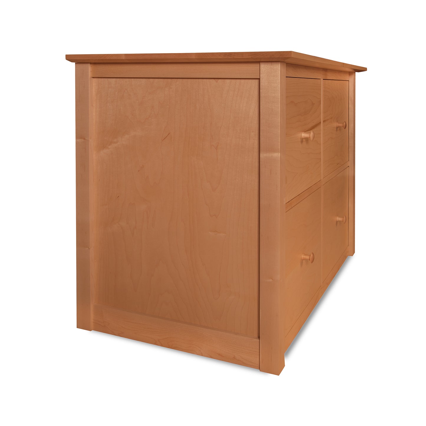 American Shaker 4-Drawer File Credenza by Maple Corner Woodworks featuring a hardwood construction with four spacious drawers and round handles.