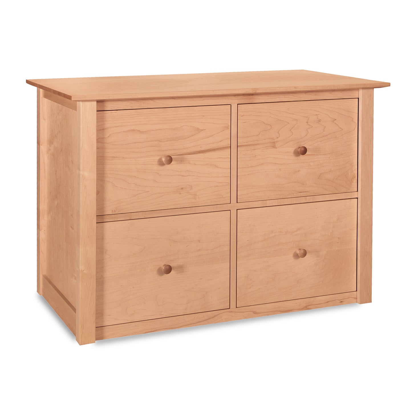 American Shaker 4-Drawer File Credenza by Maple Corner Woodworks, showcasing expert craftsmanship in premium hardwood with four round-handled drawers.