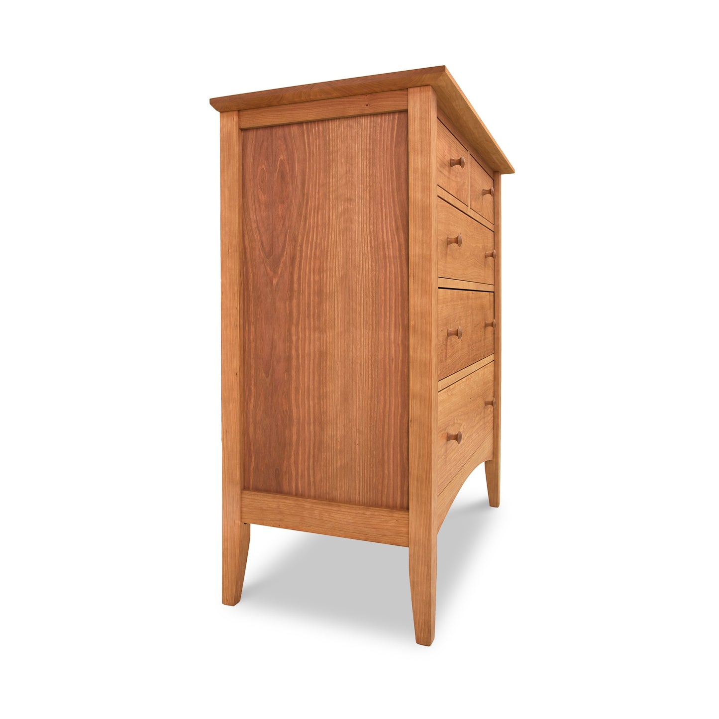 Solid wood dresser with five drawers, handcrafted by Maple Corner Woodworks, featuring a smooth finish and simple design from the American Shaker Furniture Collection.