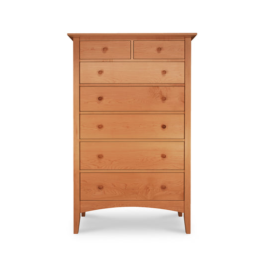 American Shaker 7-Drawer Chest by Maple Corner Woodworks showcasing sustainable craftsmanship in hardwoods, features seven drawers with round wooden knobs, part of the American Shaker Furniture Collection.