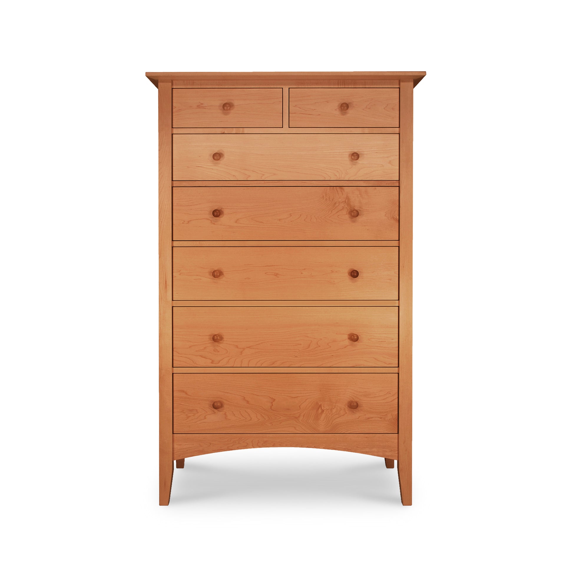 American Shaker 7-Drawer Chest by Maple Corner Woodworks showcasing sustainable craftsmanship in hardwoods, features seven drawers with round wooden knobs, part of the American Shaker Furniture Collection.