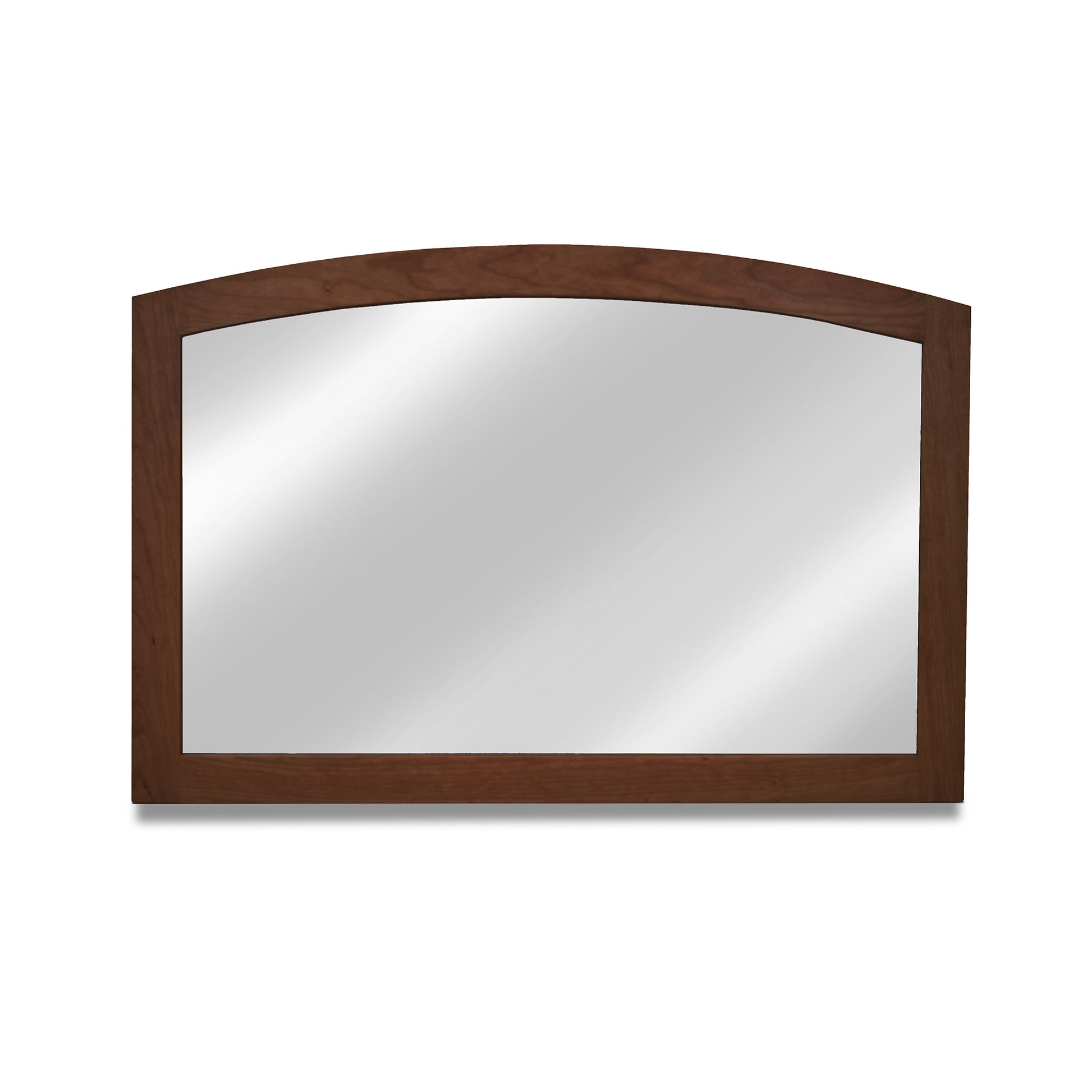 A rectangular Maple Corner Woodworks American Shaker Arched Mirror with a sustainably harvested solid hardwood frame, isolated on a white background.