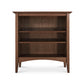 Maple Corner Woodworks American Shaker Bookcase crafted from sustainably harvested hardwoods, with three shelves, isolated on a white background.
