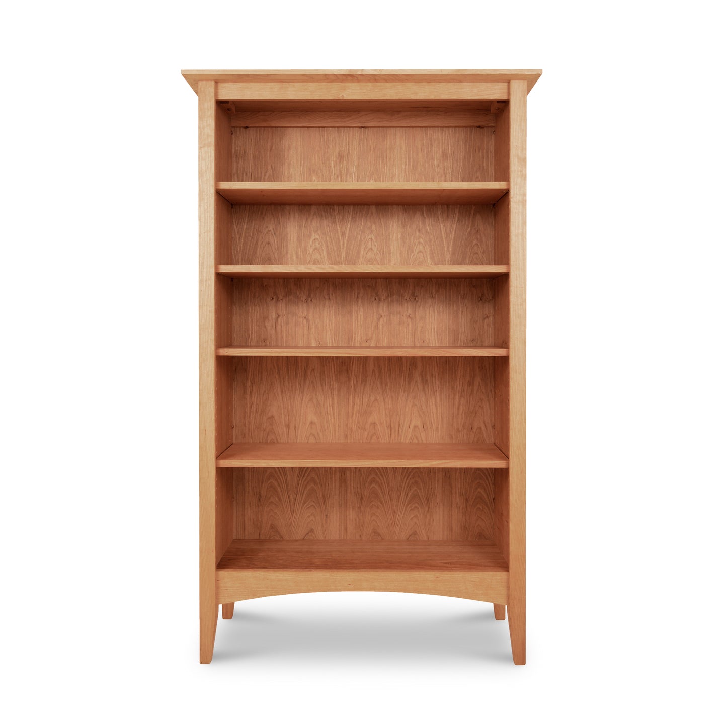 Maple Corner Woodworks American Shaker bookcase with four shelves, crafted from sustainably harvested hardwoods, on a white background.