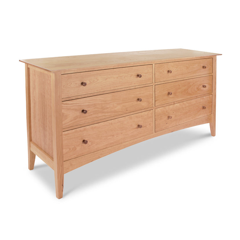 A Maple Corner Woodworks American Shaker 6-Drawer Dresser with a light natural finish, featuring four large drawers below and two smaller drawers on top, set against a plain white background.