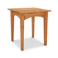 A Maple Corner Woodworks American Shaker End Table with a square top and four legs, isolated on a white background. The table appears sturdy and is made of solid natural cherry wood, illustrating Vermont traditional craftsmanship.