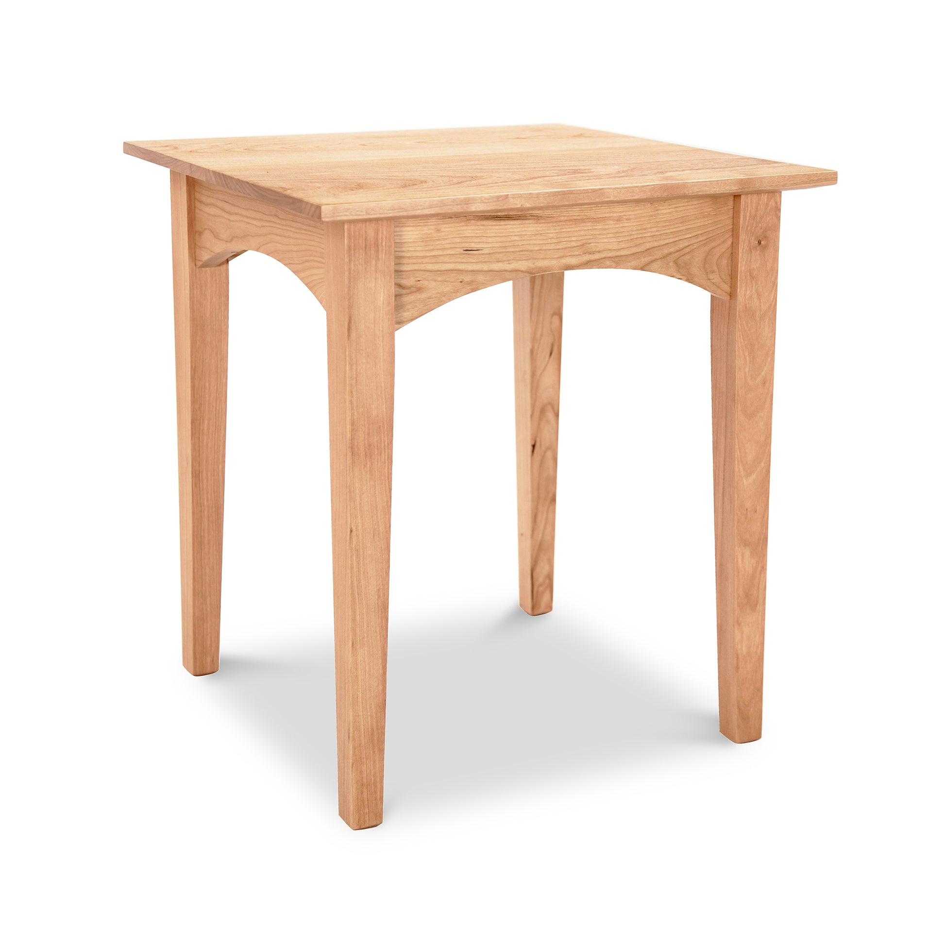 A simple wooden American Shaker End Table with four legs, isolated on a white background. The table is square-shaped and appears to be made of light-colored wood, likely solid natural cherry from Maple Corner Woodworks.
