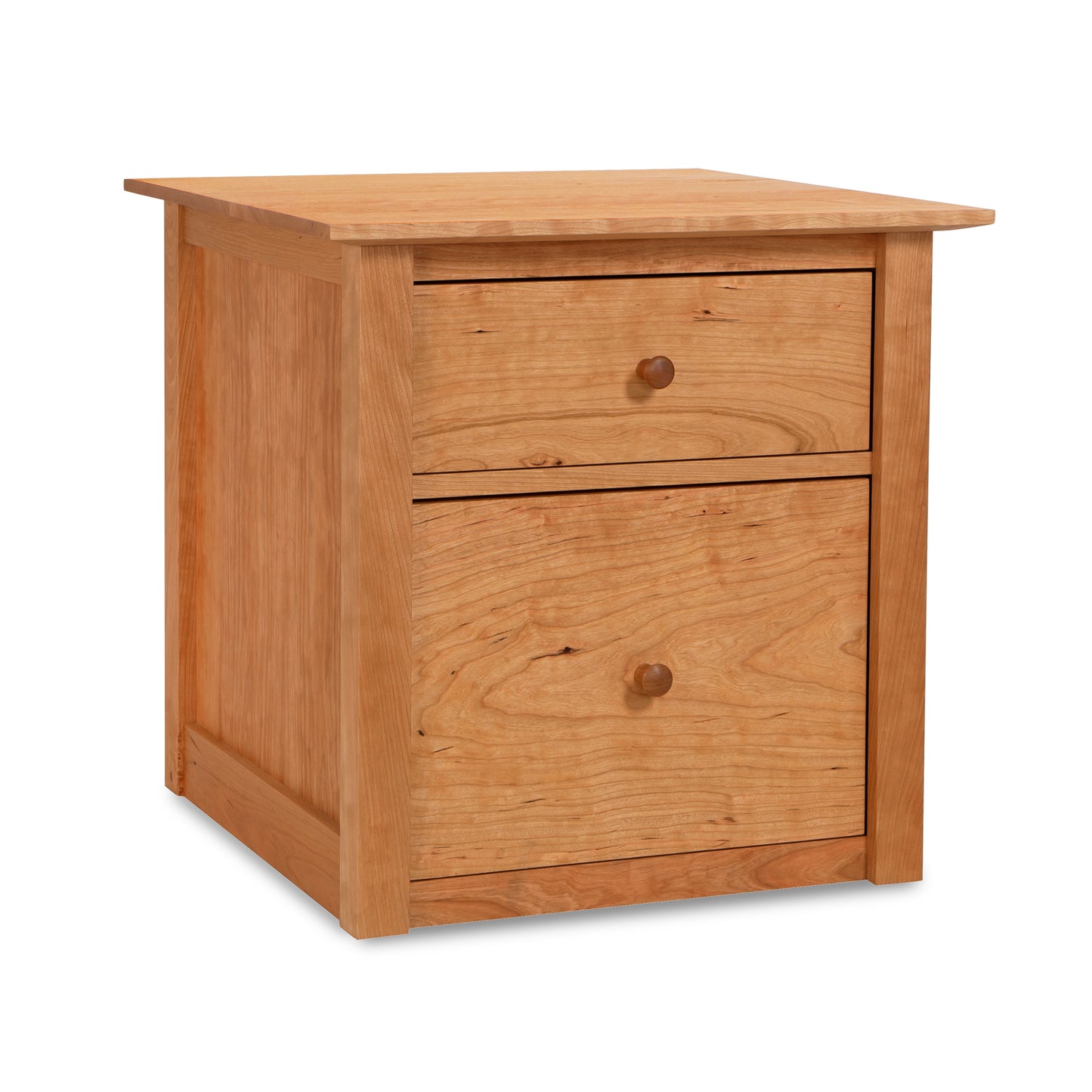American Shaker File Cabinet by Maple Corner Woodworks with two natural finish drawers and round knobs, showcasing timeless Vermont craftsmanship