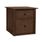 A two-drawer American Shaker File Cabinet nightstand by Maple Corner Woodworks isolated on a white background.