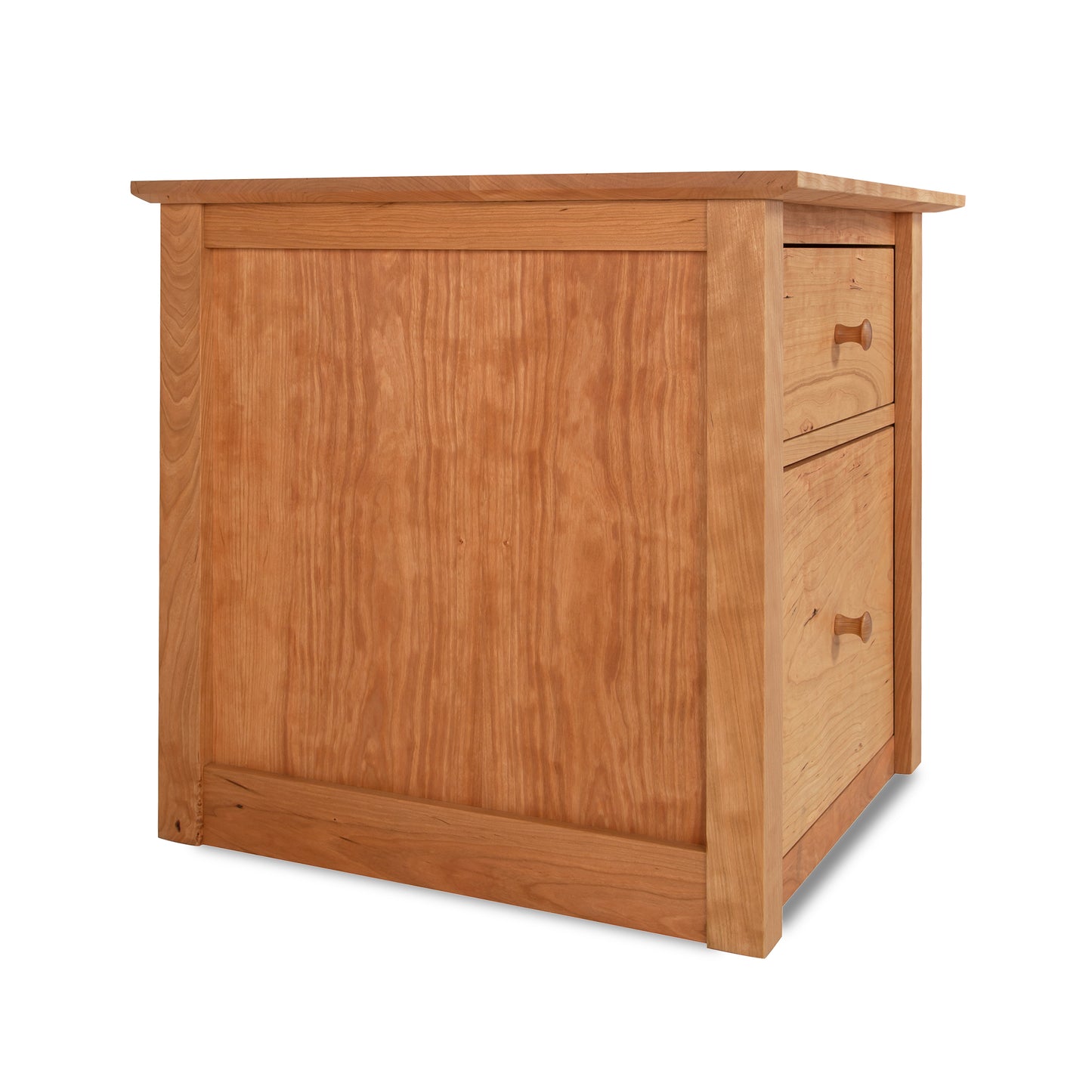 American Shaker File Cabinet by Maple Corner Woodworks, with one drawer and a single door, isolated on a white background.