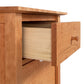 Open American Shaker file cabinet drawer showing joint and interior craftsmanship, with a focus on the materials and build quality by Maple Corner Woodworks.