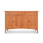 A solid hardwood Maple Corner Woodworks American Shaker Large Sideboard with two drawers and three cabinet doors, on a white background.