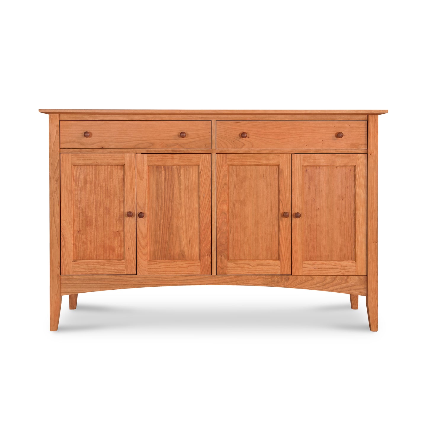 American Shaker Large Sideboard by Maple Corner Woodworks, solid hardwood construction with natural wood finish, rounded knobs, two drawers, and four cabinet doors highlighting Vermont craftsmanship