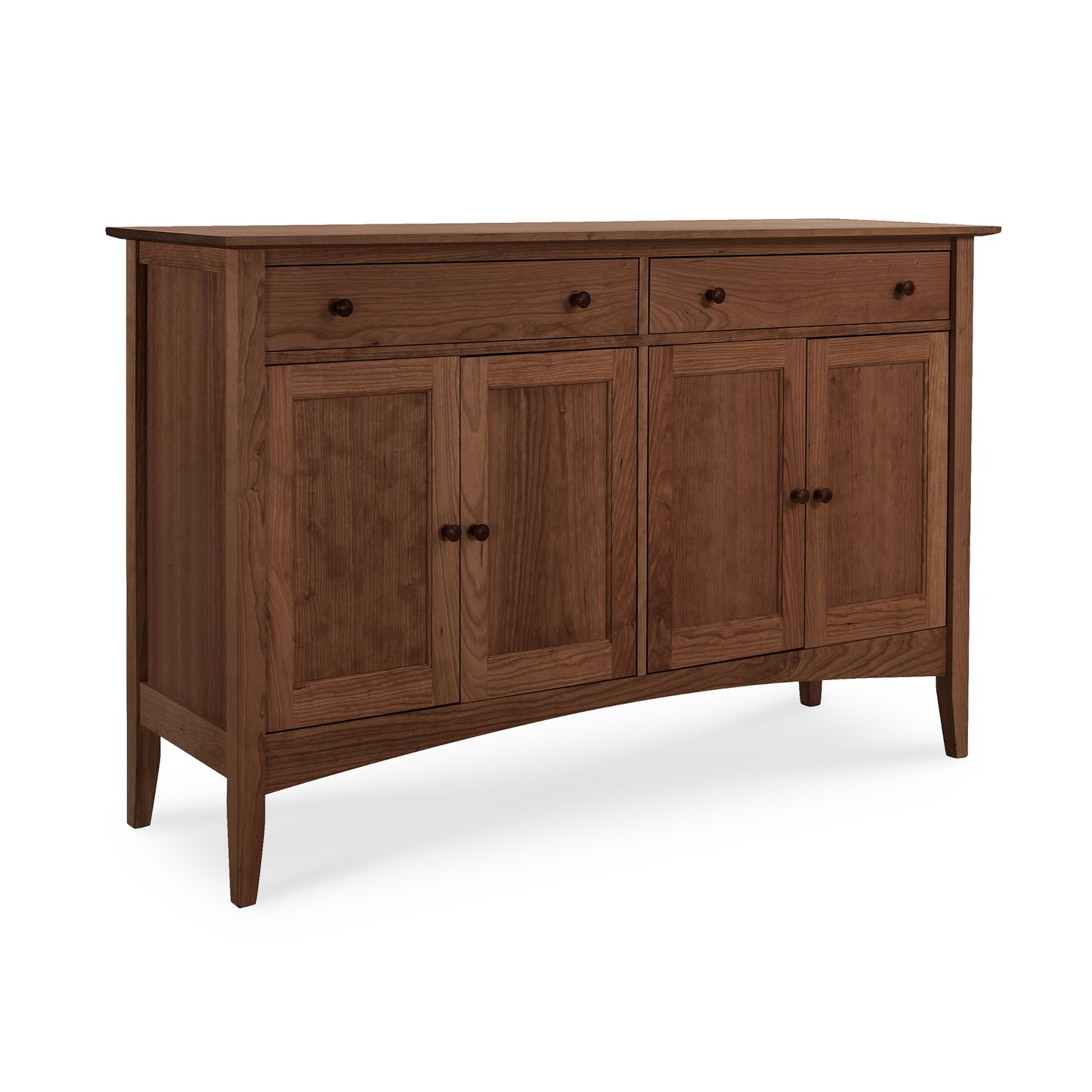 A Maple Corner Woodworks American Shaker Large Sideboard with three drawers and two cabinet doors on a white background.
