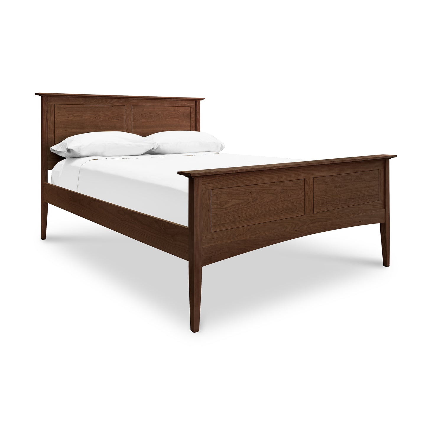 Elegant American Shaker Panel Bed with high headboard and footboard, crafted from sustainably harvested wood by Maple Corner Woodworks.