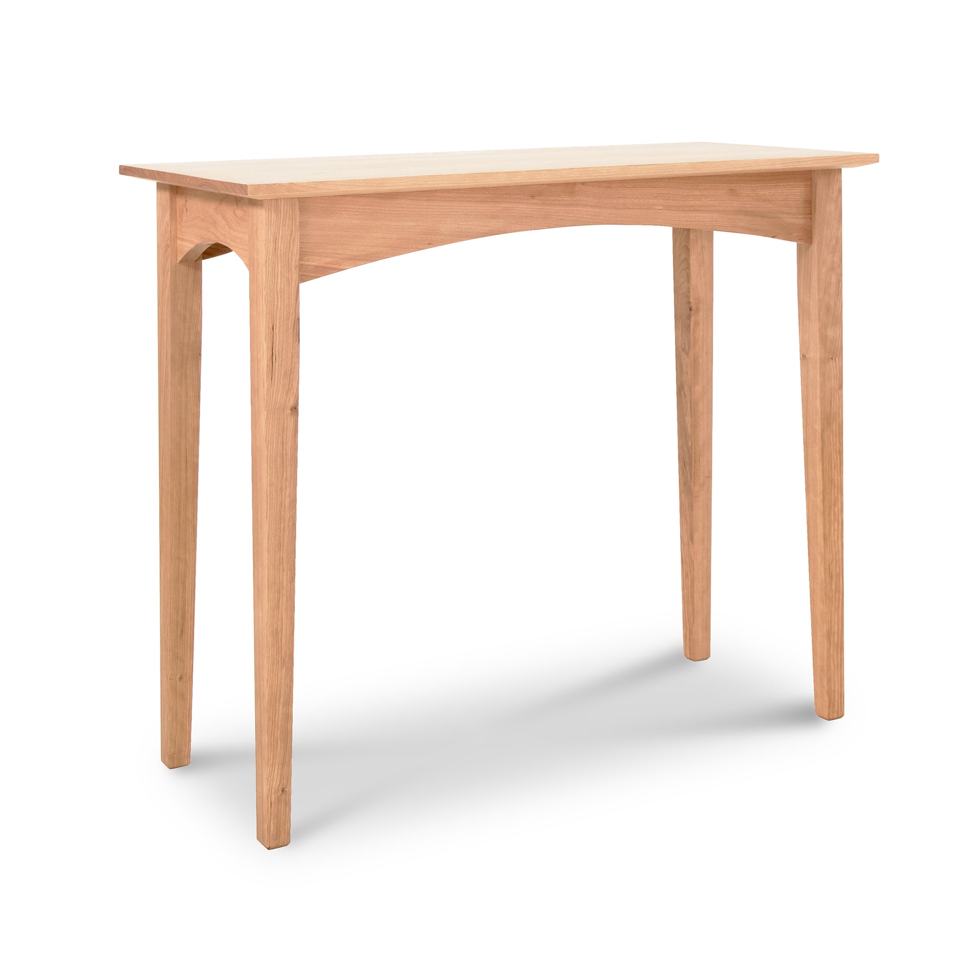 An eco-friendly American Shaker Sofa Table with four legs, isolated on a white background, crafted by Maple Corner Woodworks.
