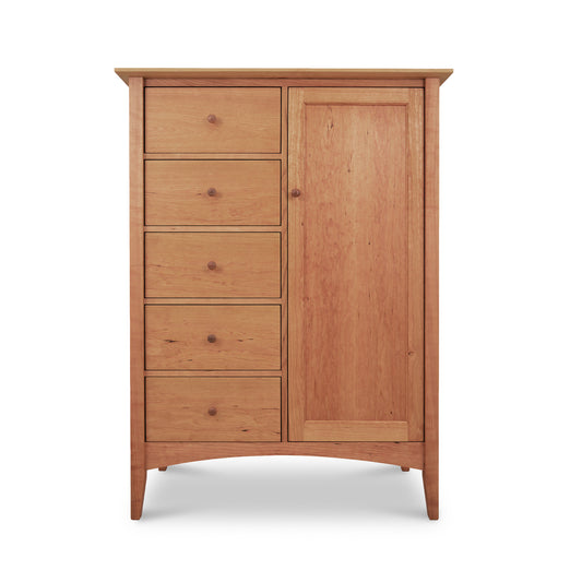 A Maple Corner Woodworks American Shaker Sweater Chest with a single-door cabinet on the right, featuring a simple design and natural wood finish, isolated against a white background.