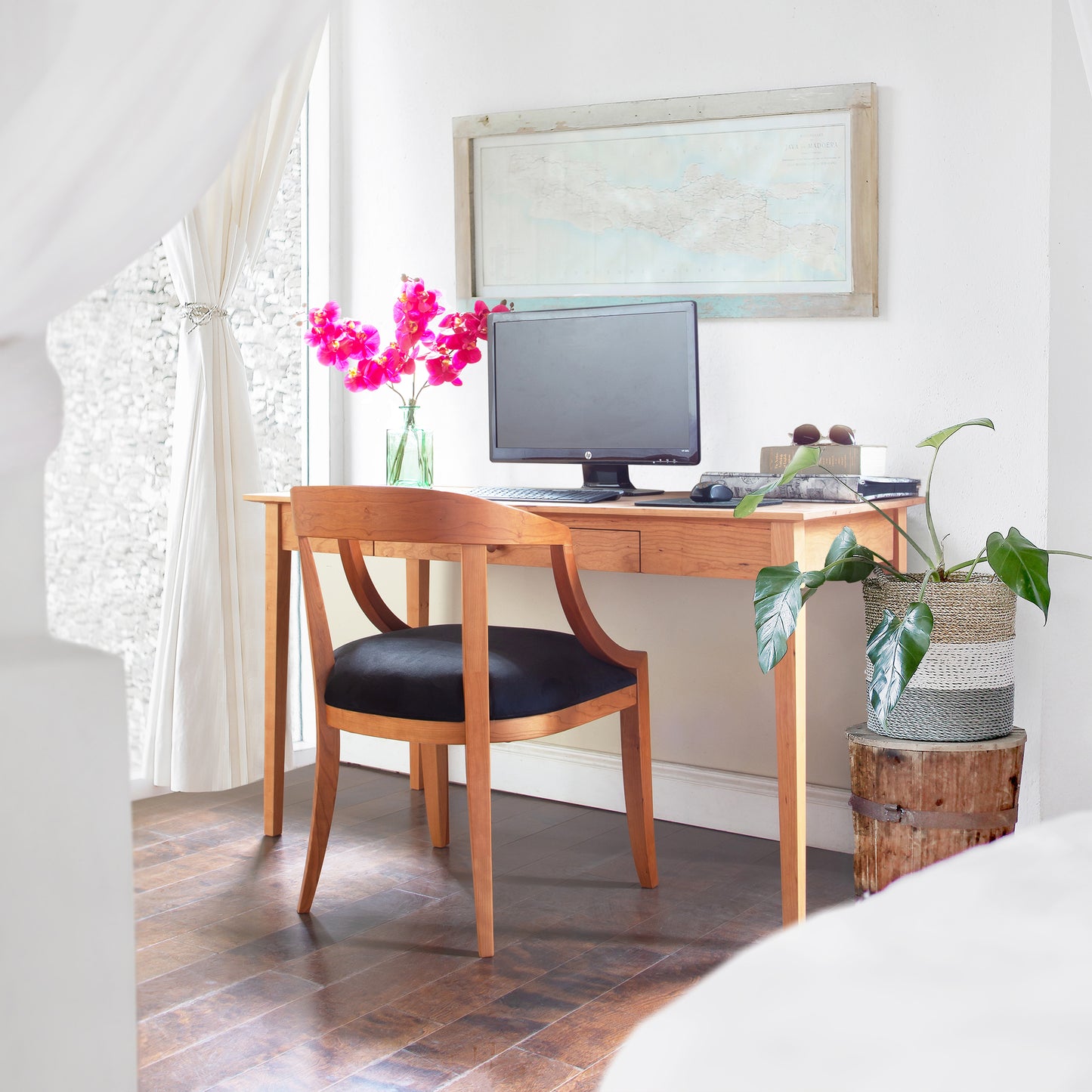 American Shaker Writing Desk from Maple Corner Woodworks, crafted by Vermont artisans from sustainably harvested hardwood, featuring a classic design with accompanying chair.