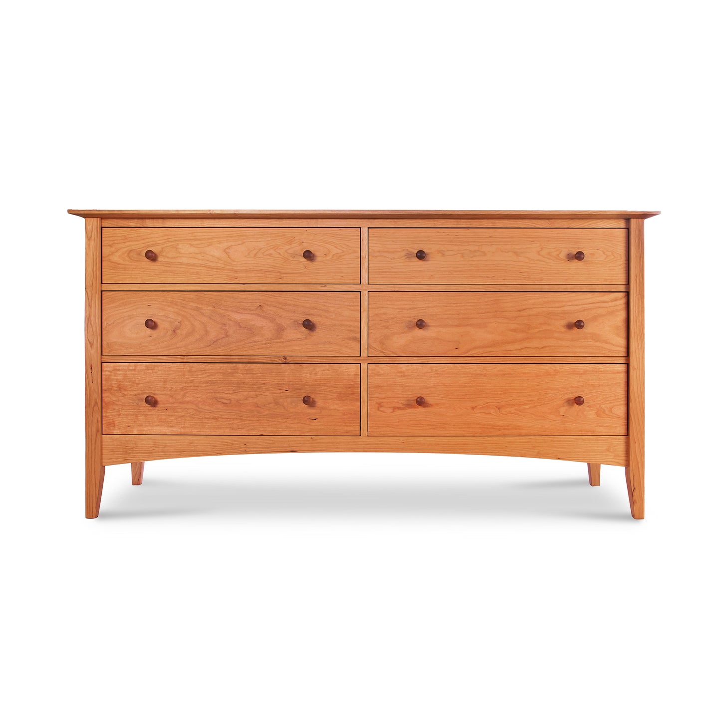 A Maple Corner Woodworks American Shaker 6-Drawer Dresser, featuring a simple traditional design with round knobs on each drawer, set against a plain white background.