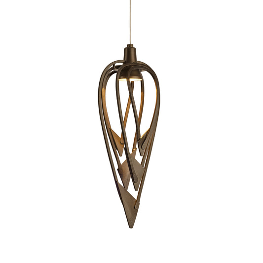 The Hubbardton Forge Amulet Mini Pendant is a stunning lighting fixture with a sleek curved design.