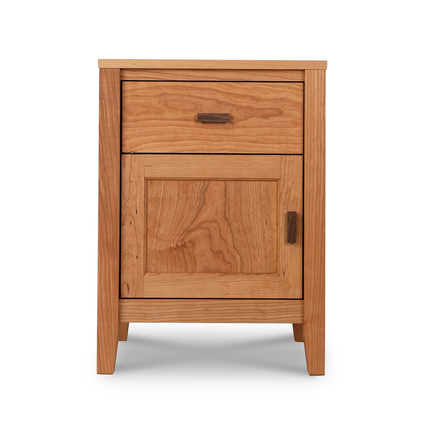 Andover Modern 1-Drawer Nightstand by Maple Corner Woodworks showcasing a sleek wooden design with a top drawer and lower cupboard door, crafted from sustainably sourced hardwoods.