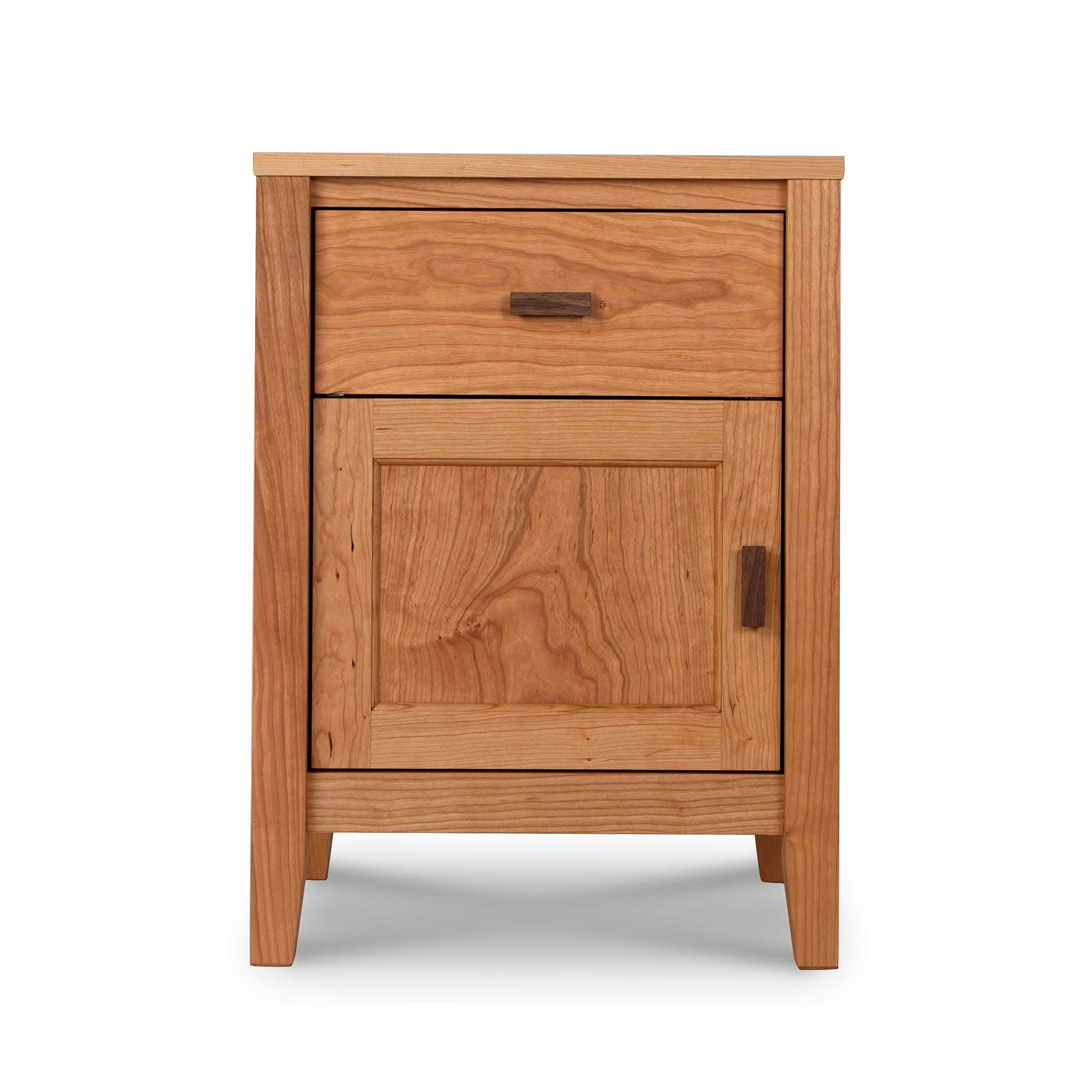 Andover Modern 1-Drawer Nightstand by Maple Corner Woodworks showcasing a sleek wooden design with a top drawer and lower cupboard door, crafted from sustainably sourced hardwoods.