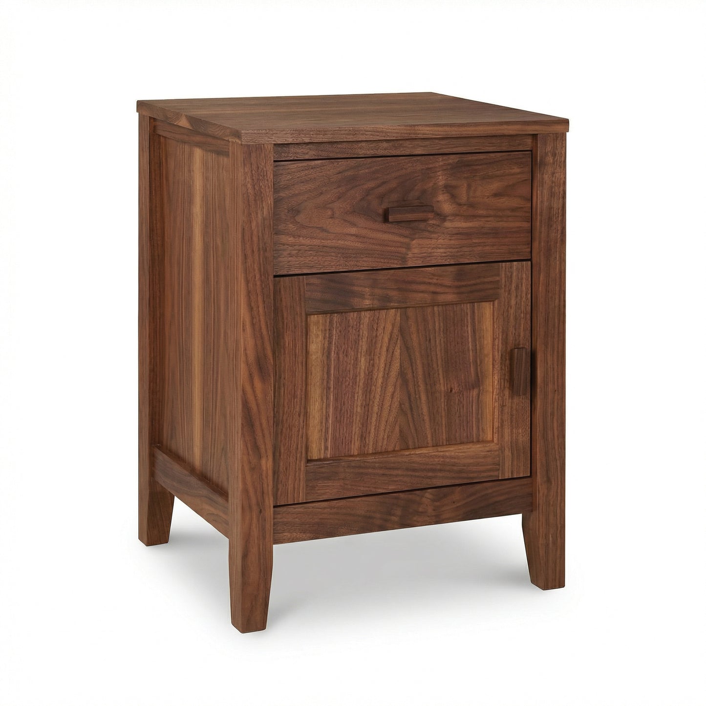 Andover Modern 1-Drawer Nightstand with Door, handcrafted in Vermont from sustainable hardwood by Maple Corner Woodworks, shown in close detail.