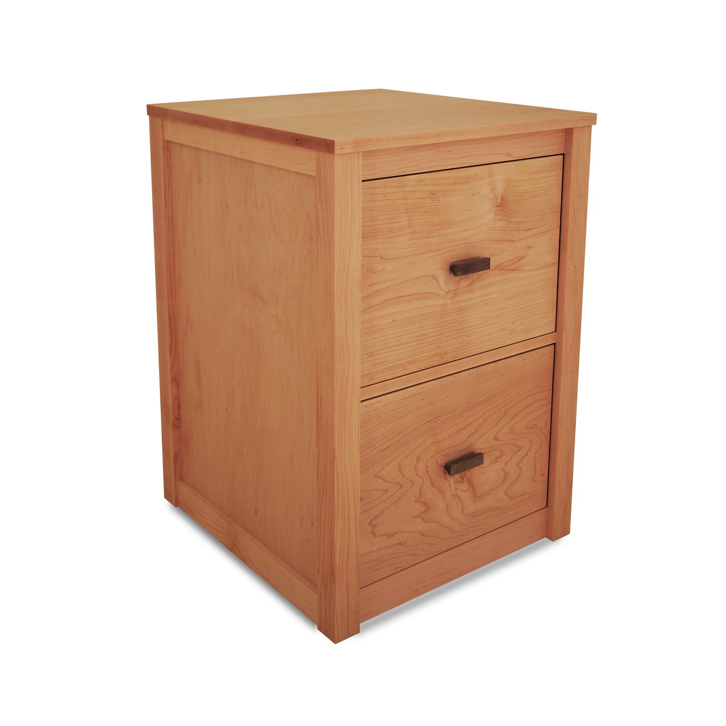 Andover Modern File Cabinet by Maple Corner Woodworks with two spacious drawers and sleek metal handles, crafted from solid wood in a contemporary style.