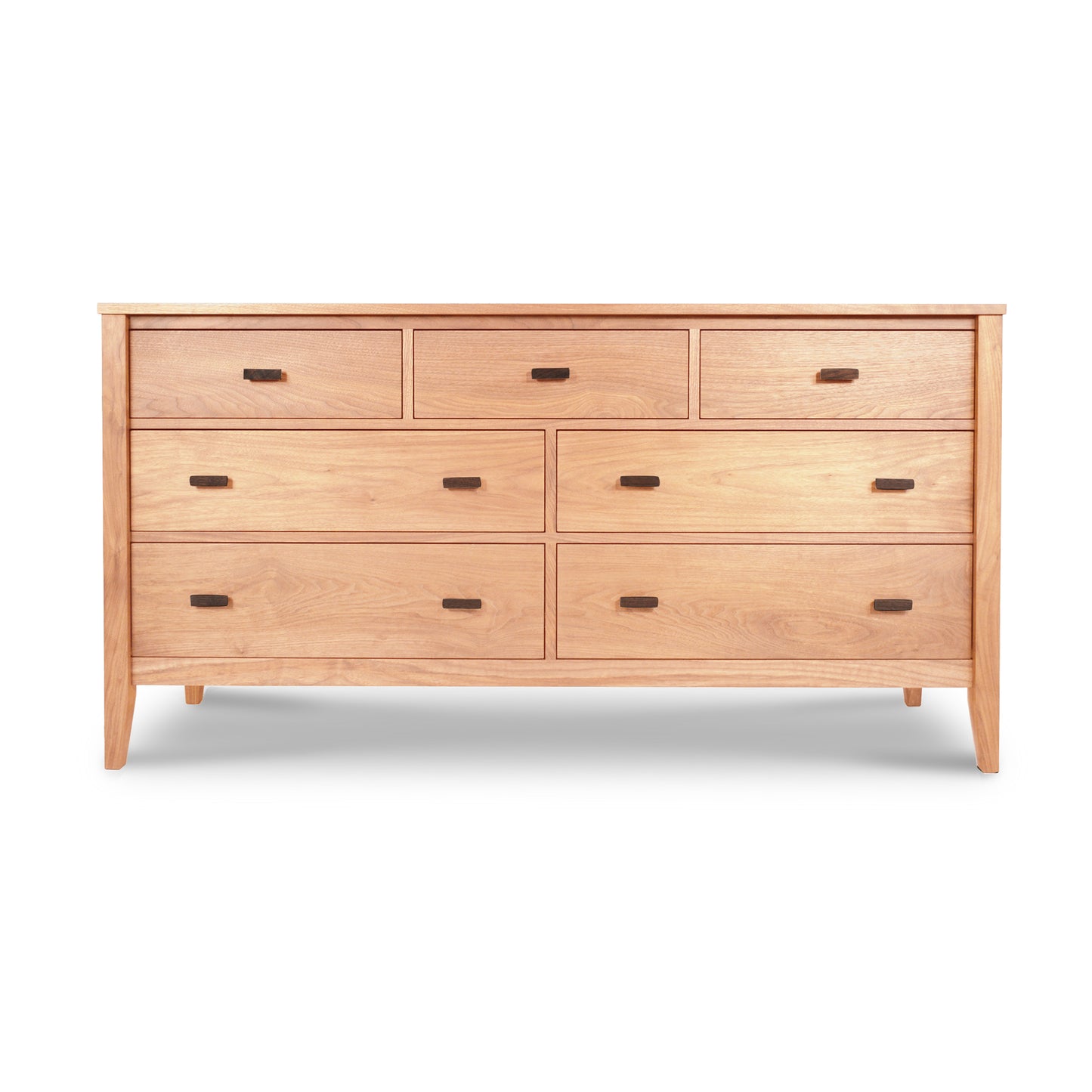 Andover Modern 7-Drawer Dresser by Maple Corner Woodworks with spacious drawers and dark handles in a pristine white finish.