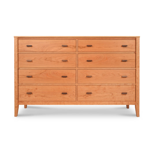 Maple Corner Woodworks Andover Modern 8-Drawer Dresser: Eco-friendly wooden dresser with multiple dovetail drawer construction and metal handles isolated on a white background.