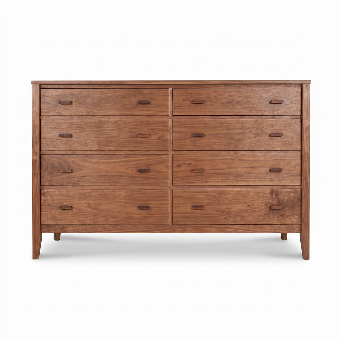 Maple Corner Woodworks Andover Modern 8-drawer dresser with simple handles, tapered legs, and solid wood construction.