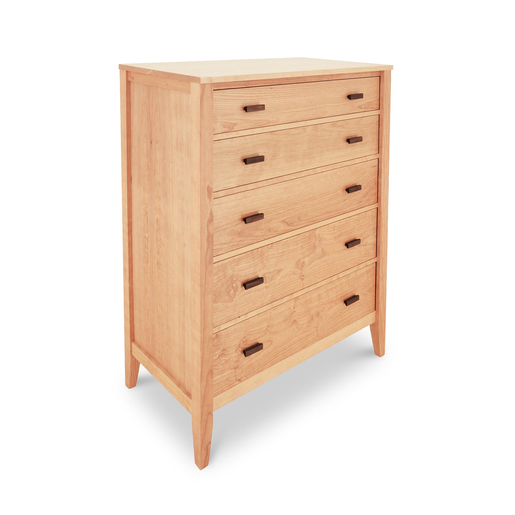 Andover Modern 5-Drawer Chest by Maple Corner Woodworks with horizontal pulls on a white background. The dresser features tapered legs and a minimalist, contemporary design.