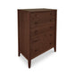 A Andover Modern 5-Drawer Chest in a natural cherry walnut finish, with a simple design and angled legs, isolated on a white background. Brand: Maple Corner Woodworks