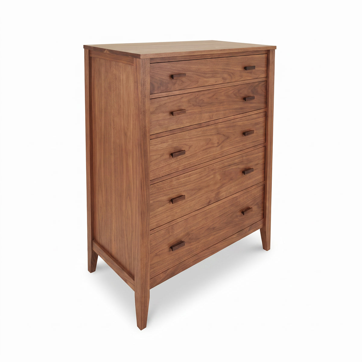 Andover Modern 5-Drawer Chest by Maple Corner Woodworks, crafted from sustainably harvested wood, highlighting its elegant simplicity and eco-friendly design.